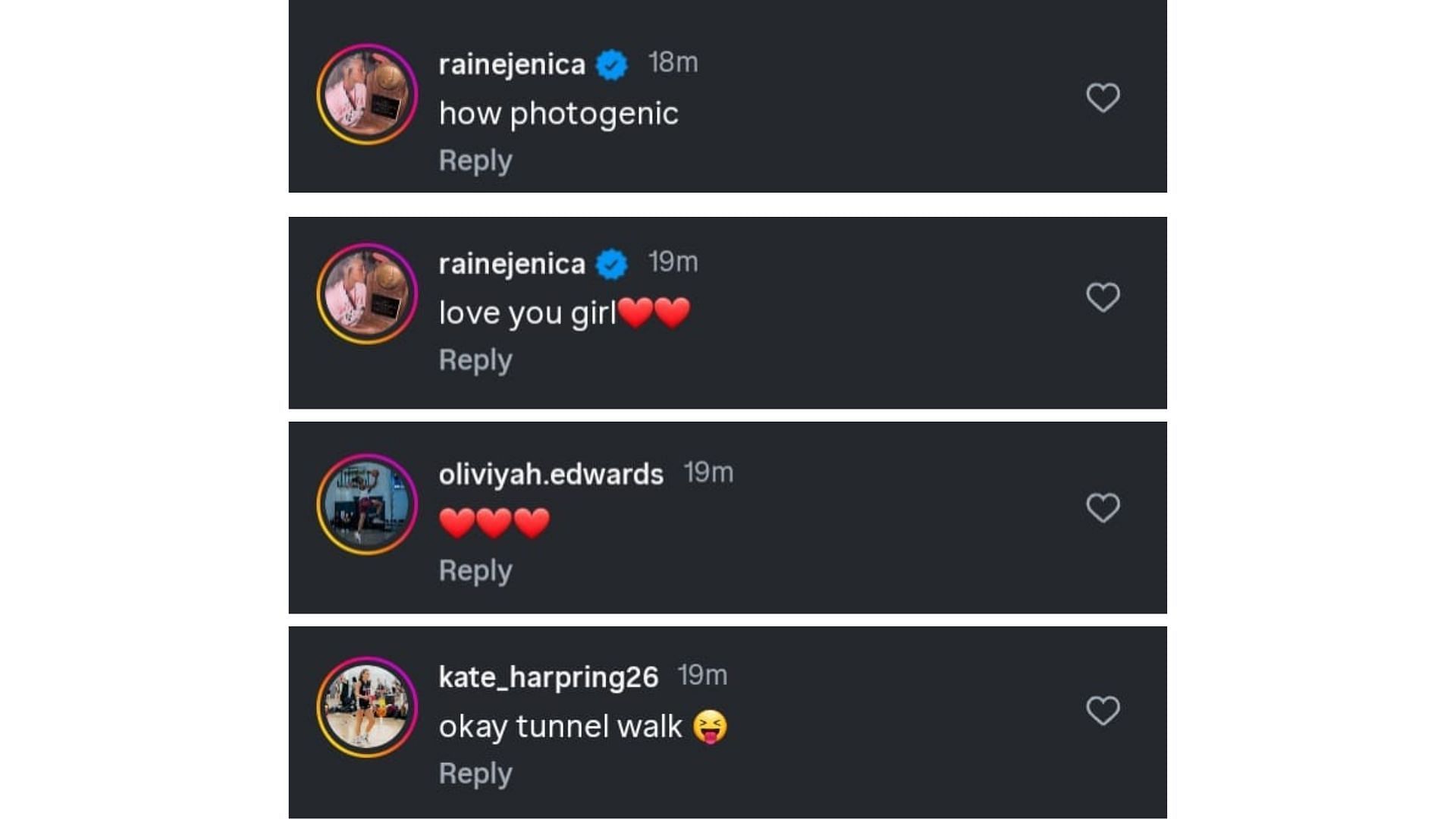 2026 prospects comment on Addison Bjorn's post (image credit: instagram/addison_bjorn)
